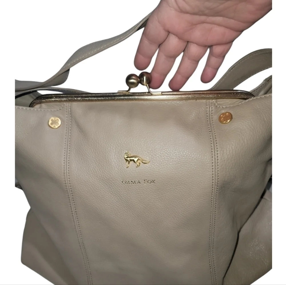 Emma Fox Dressage Kiss Lock Hobo Bag Cream Gold Hardware Lined